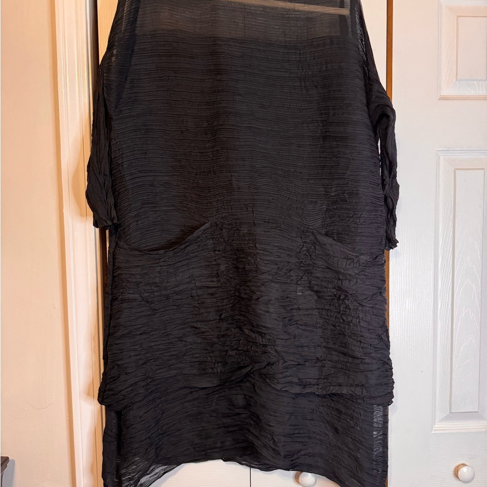 MC OASIS Black Sheer Tunic/Shift Dress Asymmetrical Hem Plus Size XL/1X - Picture 3 of 15